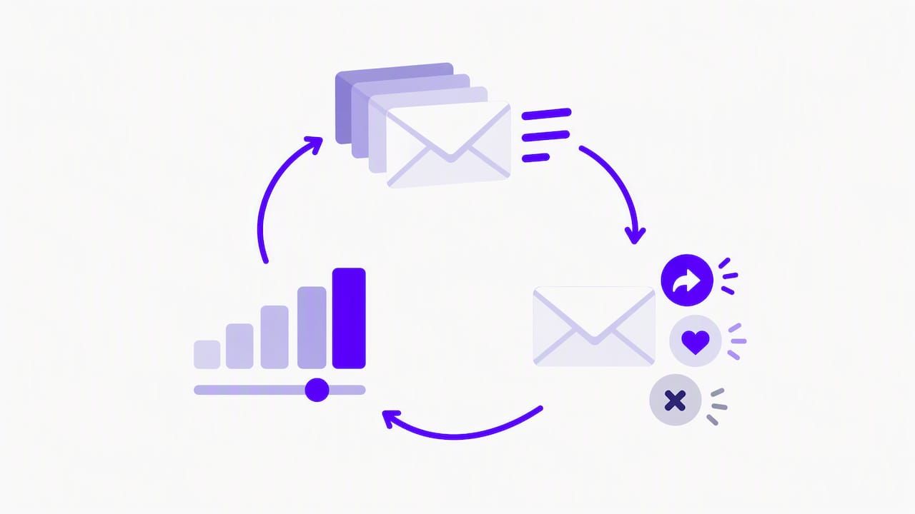 Email send and feedback cycle shown as linked stages